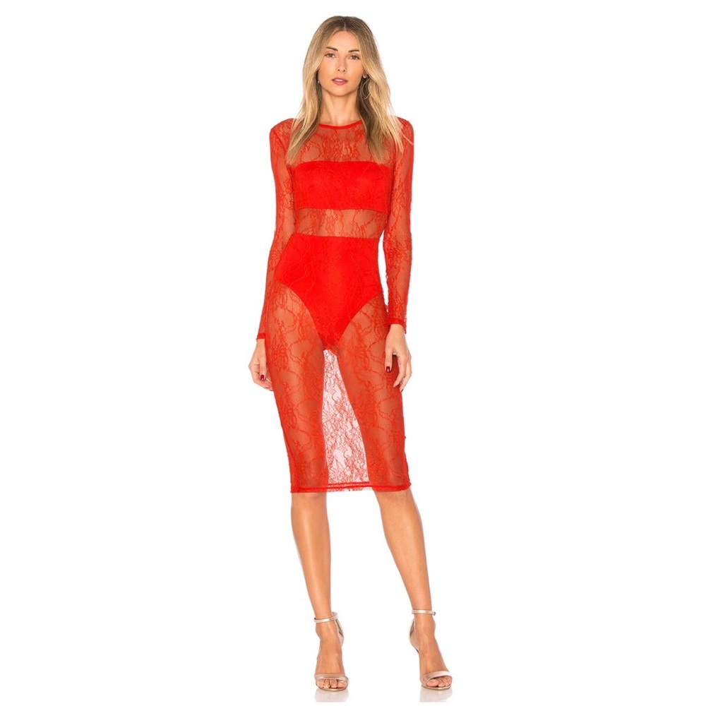 Revolve Red Lace Midi dress